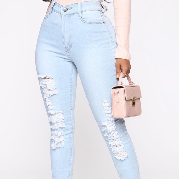 Light Wash Distressed Fashion Nova Jeans - Picture 12 of 16